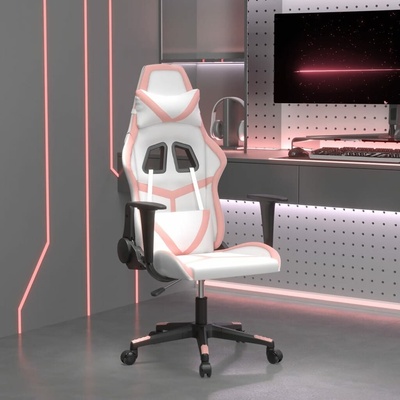 vidaXL Masážní herní židle bílá a růžová umělá kůže 345431