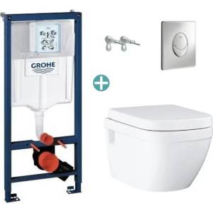 GROHE Комплект казанче Grohe Rapid SL с хромиран капак Skate Air и тоалетна чиния Grohe Euro Ceramic Rimless с открит монтаж и капак с плавно затваряне (38721001+39703000)