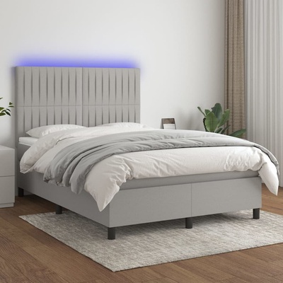 vidaXL 11461.3135037 Boxspring postel s matrací a LED světle šedá textil