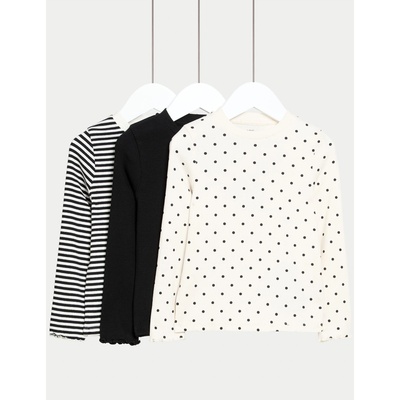 Marks & Spencer 3-делен топ с дълъг ръкав и висок дял памук (2-8 години) Marks & Spencer сиво Marks & Spencer | Siv | Момичешки | 2-3 години