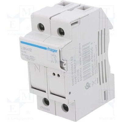 HAGER LSN412 Pojistkový odpojovač; 8x32mm; na přípojnici DIN; 25A; 400V; IP20