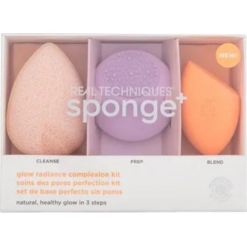 Real Techniques Glow Radiance Complexion Kit подаръчен комплект: почистваща гъба Miracle Cleanse Sponge 1 бр + гъба Miracle Skincare Sponge 1 бр + гъба за грим Miracle Complexion Sponge 1 бр