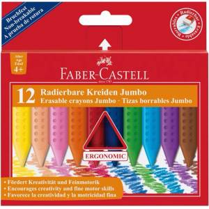 Faber-Castell Мазен молив FABER-CASTELL Grip Jumbo триъгълен заострен изтриваем 12 цвята 122540 (122540)