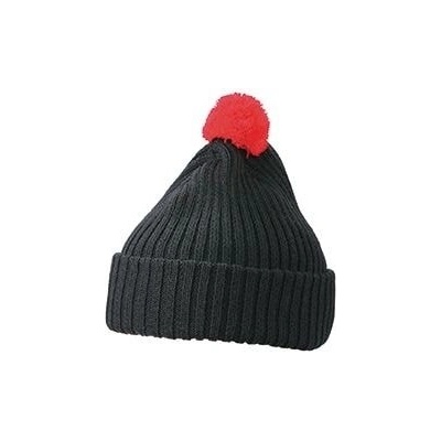 Myrtle Beach MB 7540 pletená čepice s bambulí černá červená