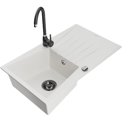 Mexen Cesar гранитна мивка с 1 корито с отцедник и кухненски смесител Telma, бял - 6514-20-670200-70 (6514-20-670200-70)