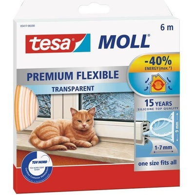 Těsnění do oken silikonové "D", 9 x 7 mm x 6 m, transparentní