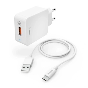Hama 00201626 "QC 3.0" USB с Type-C кабел (19, 5 W), бял комплект зарядно устройство fic e3 (00201626)