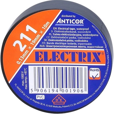 Solight Izolačná elektro páska 19 mm x 0,13 mm x 10 m čierna
