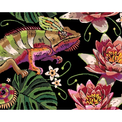 zuty Malování Podle Čísel Chameleon Mezi Lekníny 80 x 100 Cm Plátno Rám