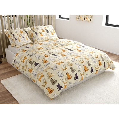 Textilomanie bavlna obliečky COLORED CATS BLEND krémové 70x90 140x220