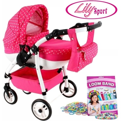 Adbor Lily Sport ružový s bielymi bodkami + taška + košík