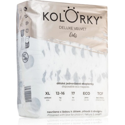 Kolorky Deluxe Velvet Dots еднократни ЕКО пелени размер XL 12-16 kg 17 бр