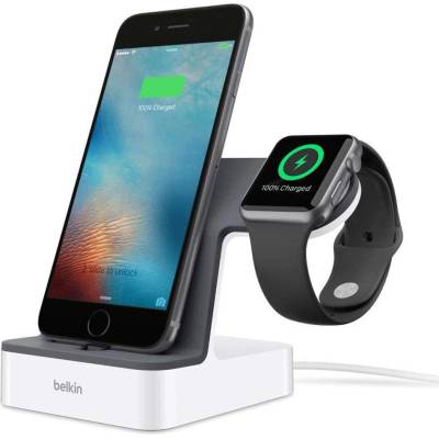 Belkin PowerHouse Charge Dock - сертифицирана докинг станция за зареждане на iPhone и Apple Watch (бял)
