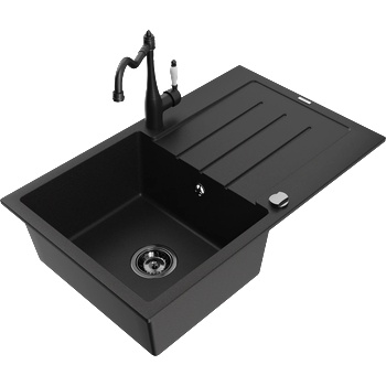 Mexen Bruno гранитна мивка с 1 отделение с отцедник и кухненски смесител Carla, черен - 6513-77-670700-70-B (6513-77-670700-70-B)