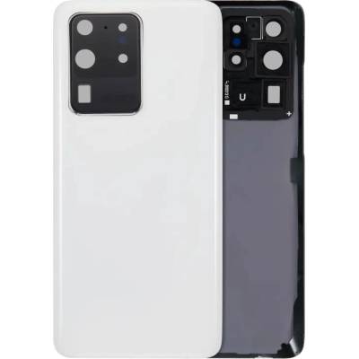 Zadní sklo + kryt fotoaparátu Samsung Galaxy S20 Ultra 5G (bez loga) – bílé – Aftermarket Plus SAM3548