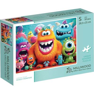 Milliwood Дървен пъзел Milliwood от 50 части - Рошави чудовища (размер S) (S-ShaggyMonsters-5015)