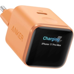 Anker Захранване за ел. мрежа с USB-C порт и смарт дисплей - Anker Nano 45W USB-C Wall Charger With Smart Display (оранжев) (A121D3O1)