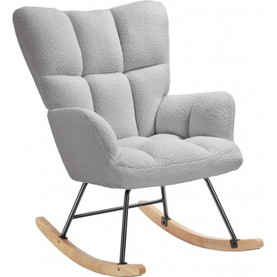 tectake 405848 houpací torve polstrované bouclé látka dřevěné ližiny světle šedá