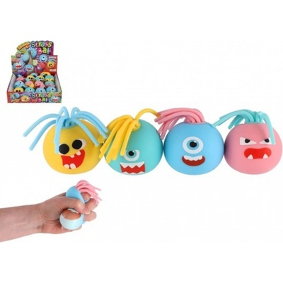 Teddies Míček s obličejem s třásněmi antistresový mačkací sliz 6cm 4 barvy