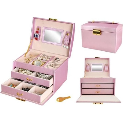 Iso Trade šperkovnice se zrcadlem na klíč růžová ISO 6348