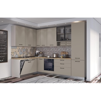 ARES Ъглова кухня VANIA, 187x320 см, лице базалт, плот дъб кадиз и гръб кашмир (0WHFCH005CHBS)