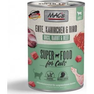 MAC's Mac’s Cat Adult, консерва за пораснали котки, БЕЗ ЗЪРНО, с Патешко, заешко и говеждо (мин. 70% месо), 400 гр - Германия - 820VE