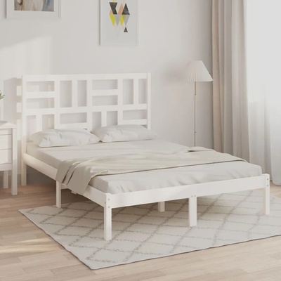 vidaXL Рамка за легло, бяла, дърво масив, 120x190 см, Small Double (3105921)