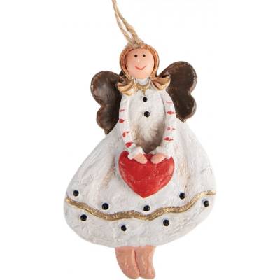 Clayre & Eef Bílá plastová vánoční ozdoba anděl – 4x1x7 cm