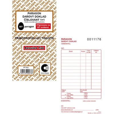 Baloušek tisk PT012 Paragon daňový doklad, číslovaný – Zboží Mobilmania