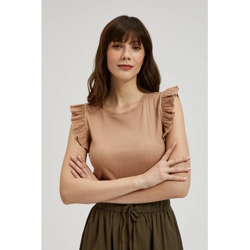 Moodo Ребрест топ с волан на рамото в бежово Moodo Moodo | Kafyav | ЖЕНИ | XS