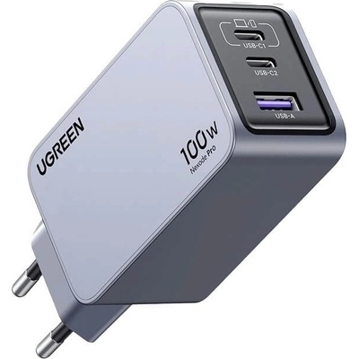 UGREEN Nexode Pro GaN Mini Fast Wall Charger 100W - захранване за ел. мрежа за лаптопи, смартфони и таблети с USB-A и 2xUSB-C изходи с технология за бързо зареждане (тъмн