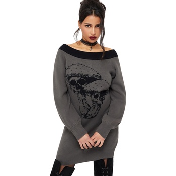 KILLSTAR Дамски пуловер (рокля) KILLSTAR - Skullcap - Grey/Black - KSRA013930