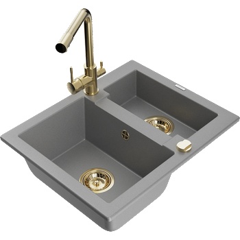 Mexen Carlos гранитна мивка с 1, 5 камери и кухненски смесител Duero, сив - 6518-71-671600-50 (6518-71-671600-50)