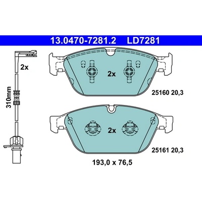 Sada brzdových destiček, kotoučová brzda ATE 13.0470-7281.2 | Zboží Auto
