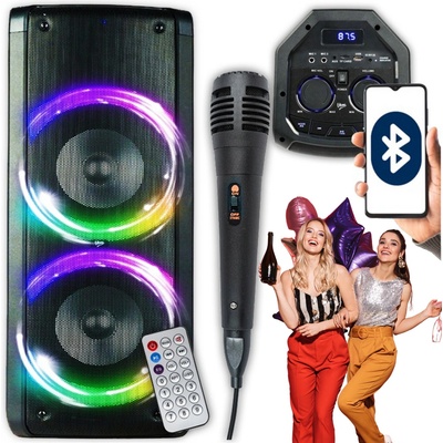 BLUETOOTH REPRODUKTOR KARAOKE SADA MIKROFON BOOMBOX USB SD FM AUX RGB LED