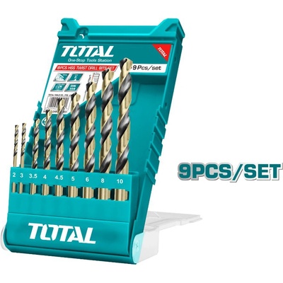 TOTAL Комплект свредла total, цилиндричен захват, hss, pvc кутия, 9 броя, Ф 2 - Ф 10 (tl tacsd0095)
