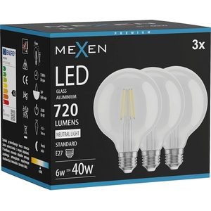 Mexen Vintis 3x LED филаментна крушка E27, G95, 6W, Неутрална - 4000K, 720 lm, прозрачна (L157-E27-0640-00x03)