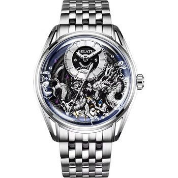 GELATU Мъжки часовник GELATU Harvey Dragon, Автоматичен, Неръждаема стомана, Сребрист (GELATU-6018-SILVER)