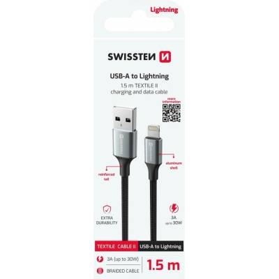 Swissten 71523309 Textile II USB / Lightning 1,5m černý