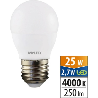 McLED LED žárovka E27 G45 2,7W 25W neutrální bílá 4000K