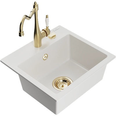 Mexen Milo гранитна кухненска мивка с 1 отделение и със смесител Carla, бяла - 6505-20-670700-50 (6505-20-670700-50)