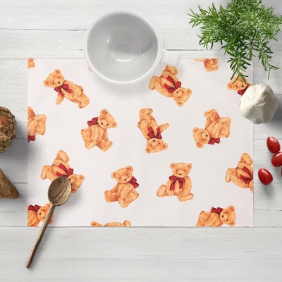 Biante Dětské bavlněné prostírání Sandra SA-767 Plyšoví medvídci s červenými mašlemi na bílém 30x40 cm