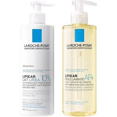 La Roche-Posay Lipikar Комплект - Лосион за тяло и Измиващо олио, 2 х 400 ml