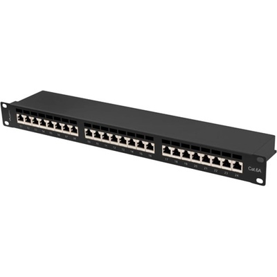 Lanberg patch panel 24 port 1U 19" CAT. 6a ftp with cable organizer shielded black (PPSA-1024-B)