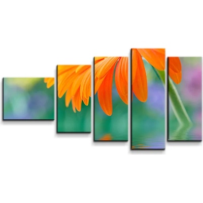 Sablio Obraz - 5-dílný Oranžová gerbera - 100x60 cm