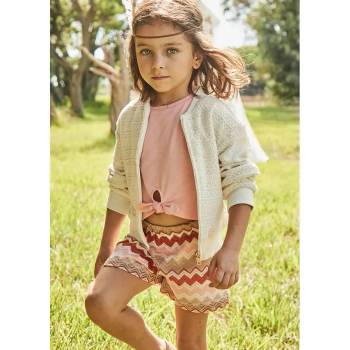 Mayoral Комплект къс панталон фантазия и тениска цвят сьомга за мини момиче Майорал