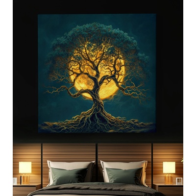 Obraz na plátně - Strom života Zářivý úplněk FeelHappy.cz Velikost obrazu (šířka x výška): 120 x 120 cm