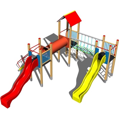 Playground System HŘIŠTĚ velká multifunkční sestava se skluzavkami 4U307D-15