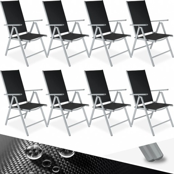 tectake 404365 8 záhradné stoličky hliníkové - čierna / strieborná