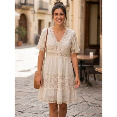 Italská móda letní boho šaty béžové
